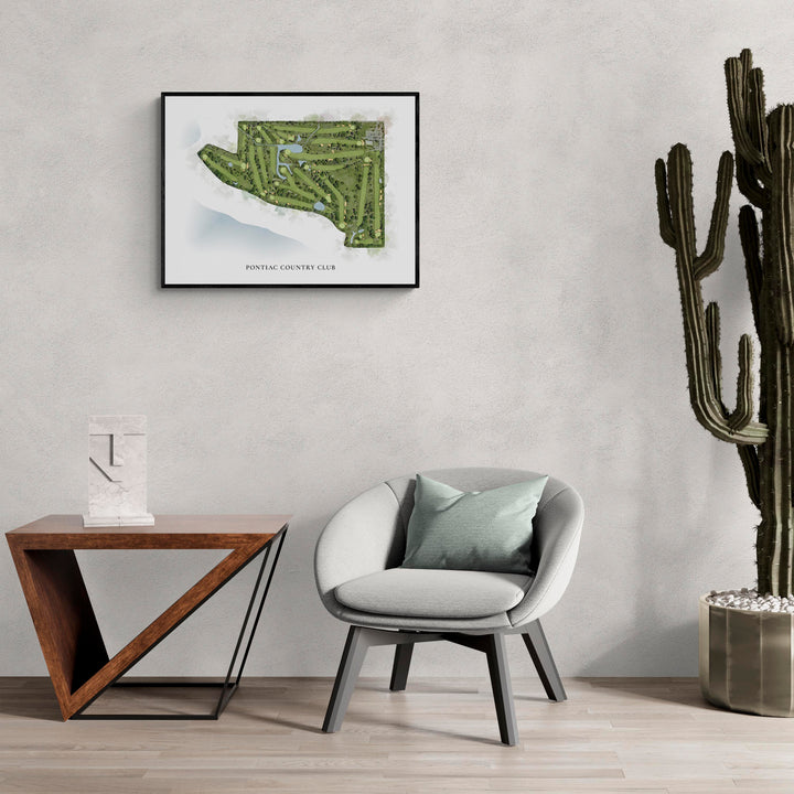 Classic Map of Pontiac Country Club in a living room with large cactus plant