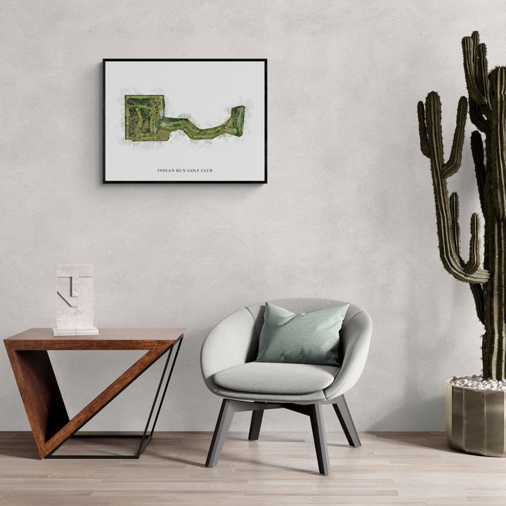 Classic Map of Indian Run Golf Club in a living room with large cactus plant