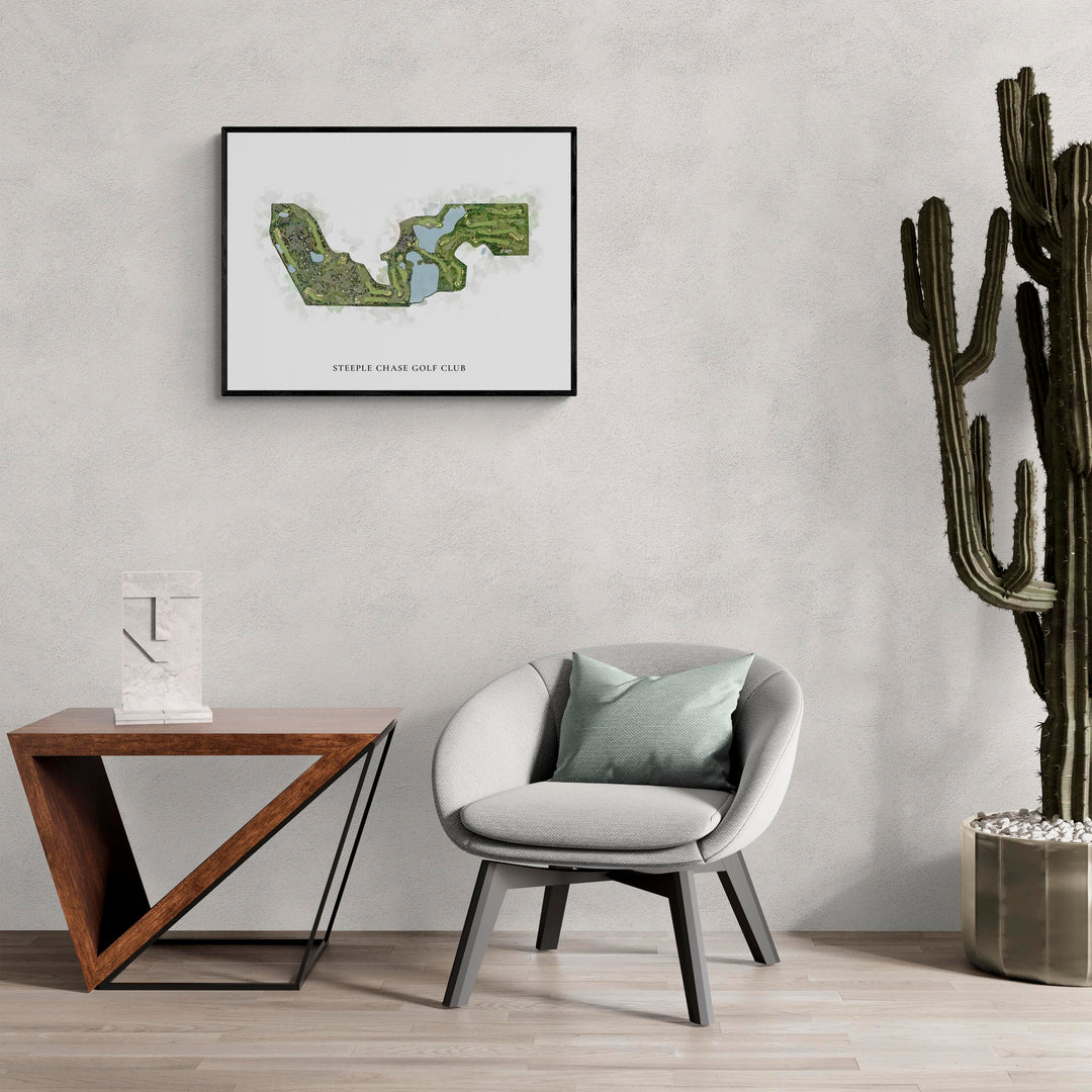 Classic Map of Steeple Chase Golf Club in a living room with large cactus plant