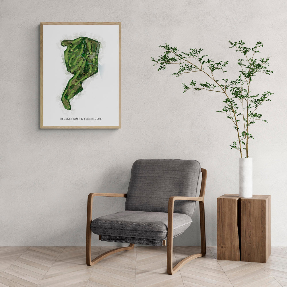 Classic Map of Beverly Golf & Tennis Club with a comfy armchair and large plant