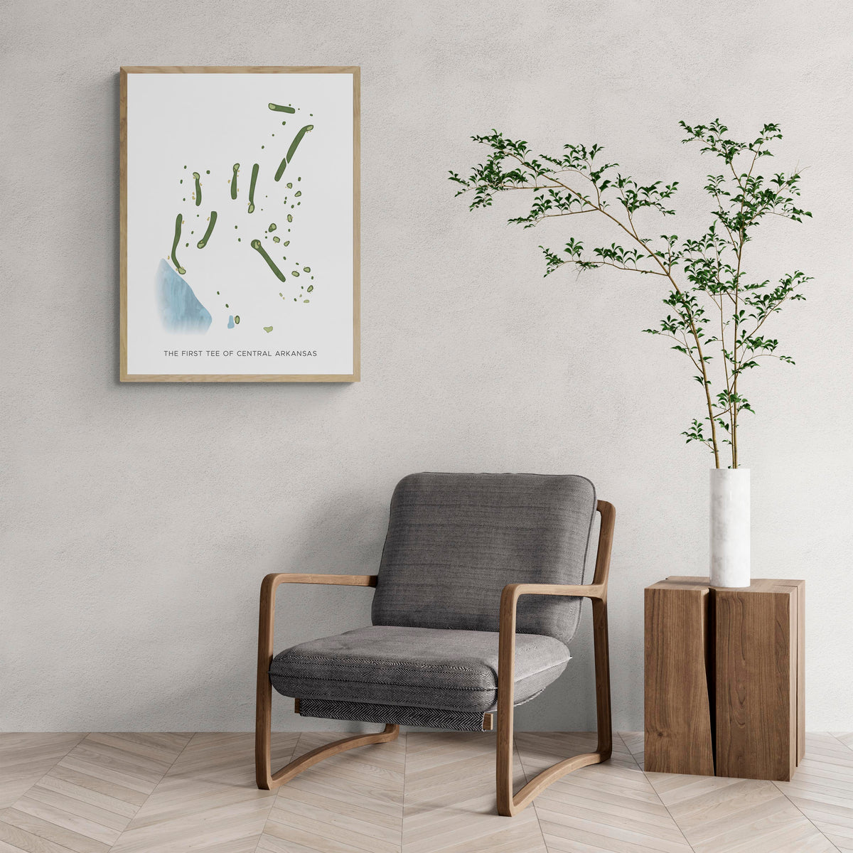Modern Map of The First Tee Of Central Arkansas with a comfy armchair and large plant