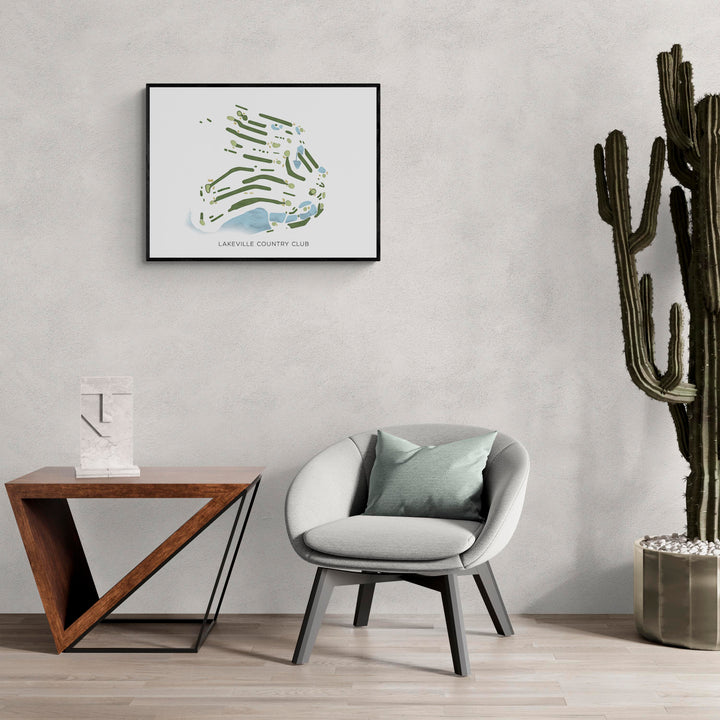 Modern Map of Lakeville Country Club in a living room with large cactus plant