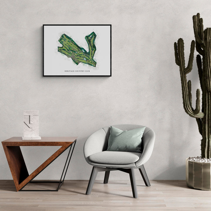 Classic Map of Heritage Country Club in a living room with large cactus plant
