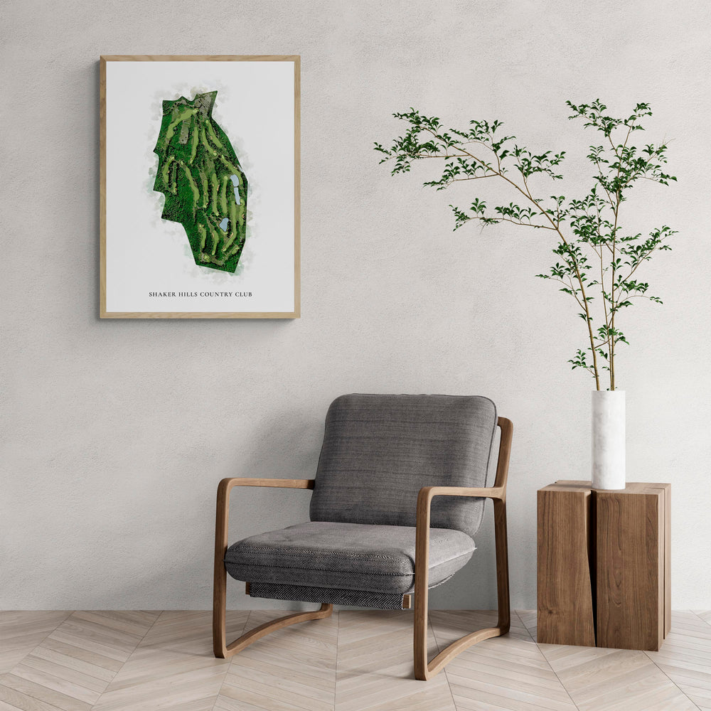 Classic Map of Shaker Hills Country Club with a comfy armchair and large plant