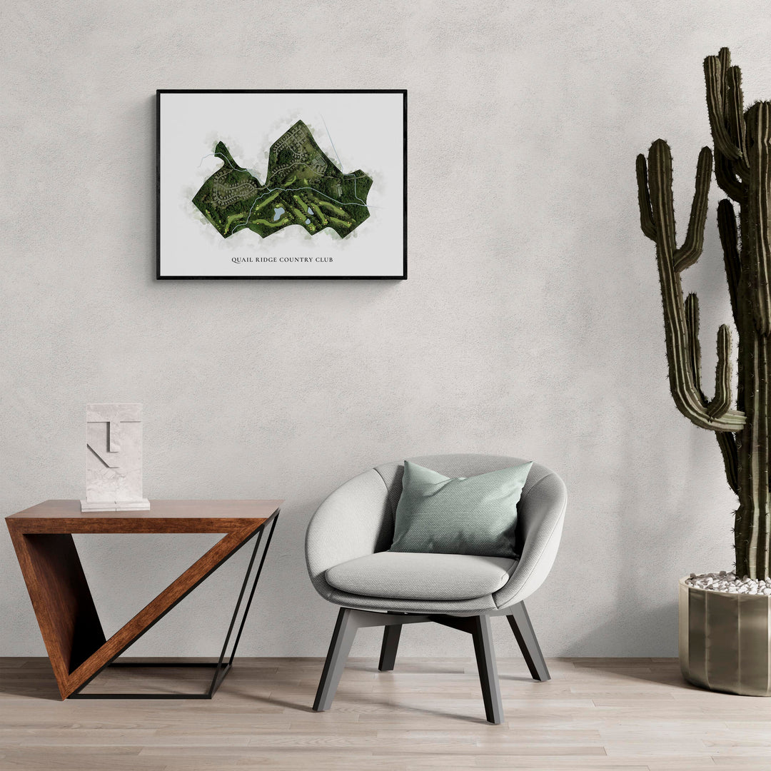 Classic Map of Quail Ridge Country Club in a living room with large cactus plant