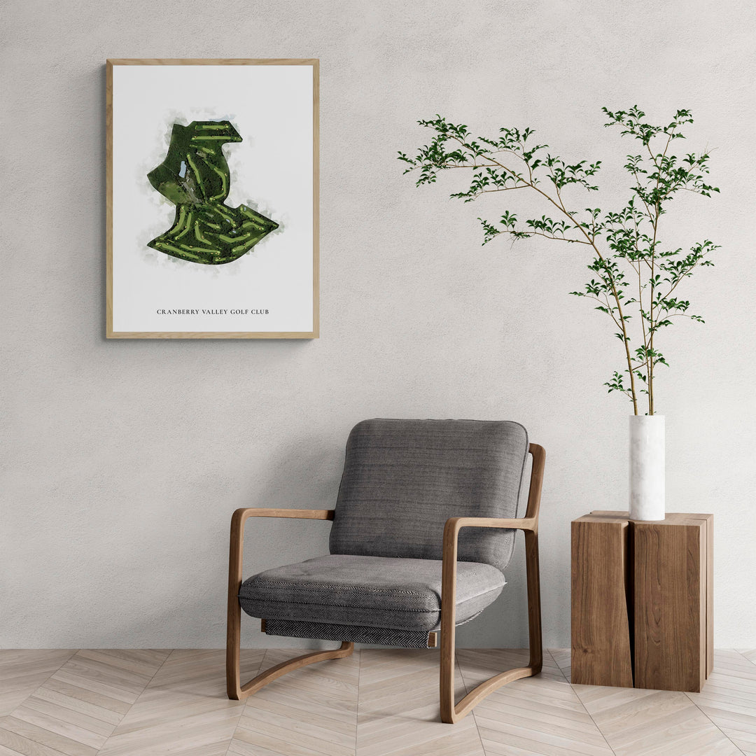 Classic Map of Cranberry Valley Golf Club with a comfy armchair and large plant