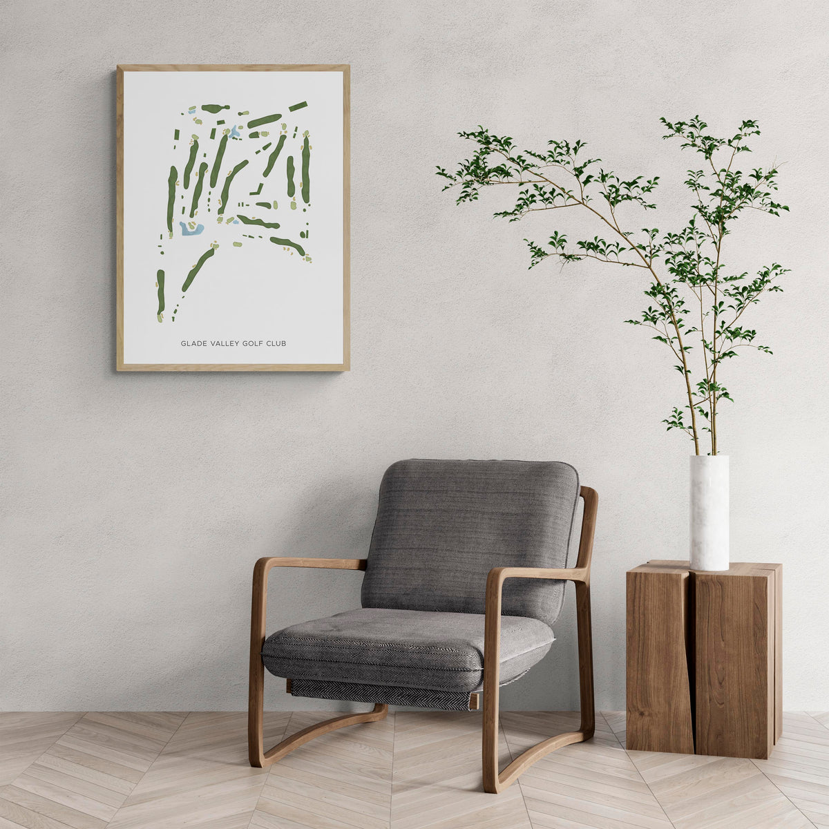Modern Map of Glade Valley Golf Club with a comfy armchair and large plant