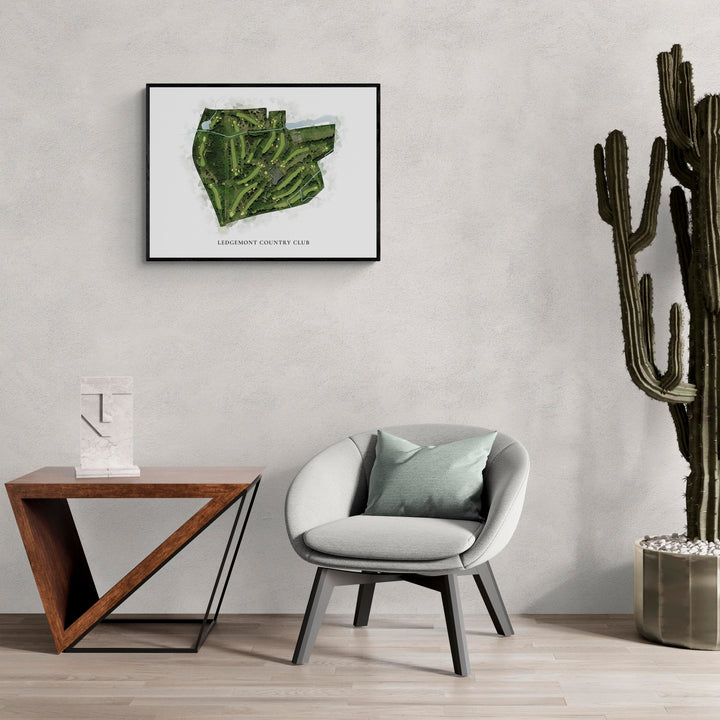 Classic Map of Ledgemont Country Club in a living room with large cactus plant