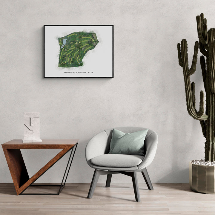 Classic Map of Foxborough Country Club in a living room with large cactus plant