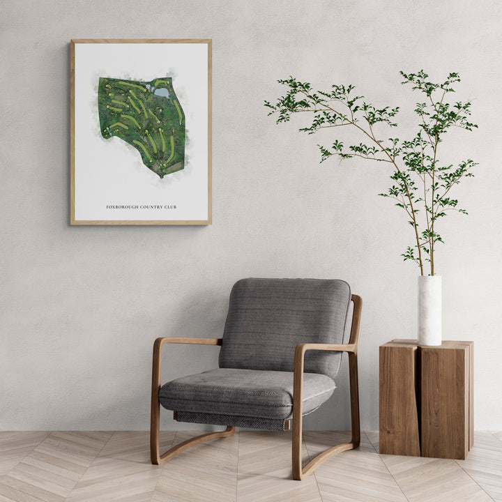 Classic Map of Foxborough Country Club with a comfy armchair and large plant