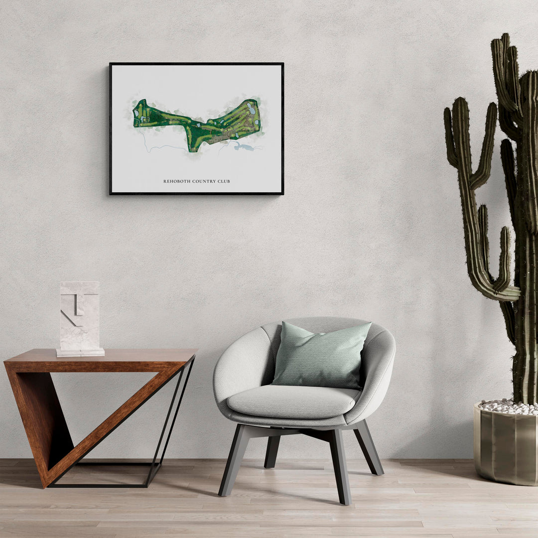 Classic Map of Rehoboth Country Club in a living room with large cactus plant