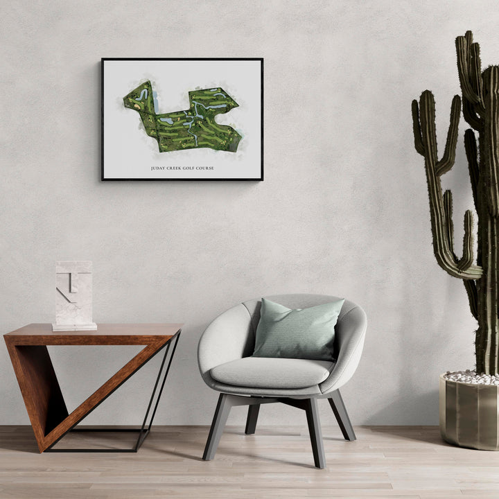 Classic Map of Juday Creek Golf Course in a living room with large cactus plant