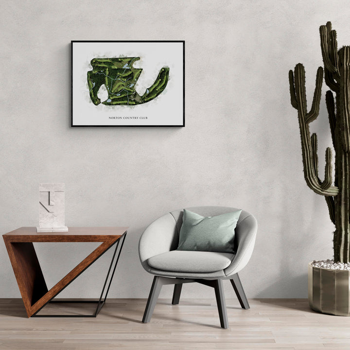 Classic Map of Norton Country Club in a living room with large cactus plant