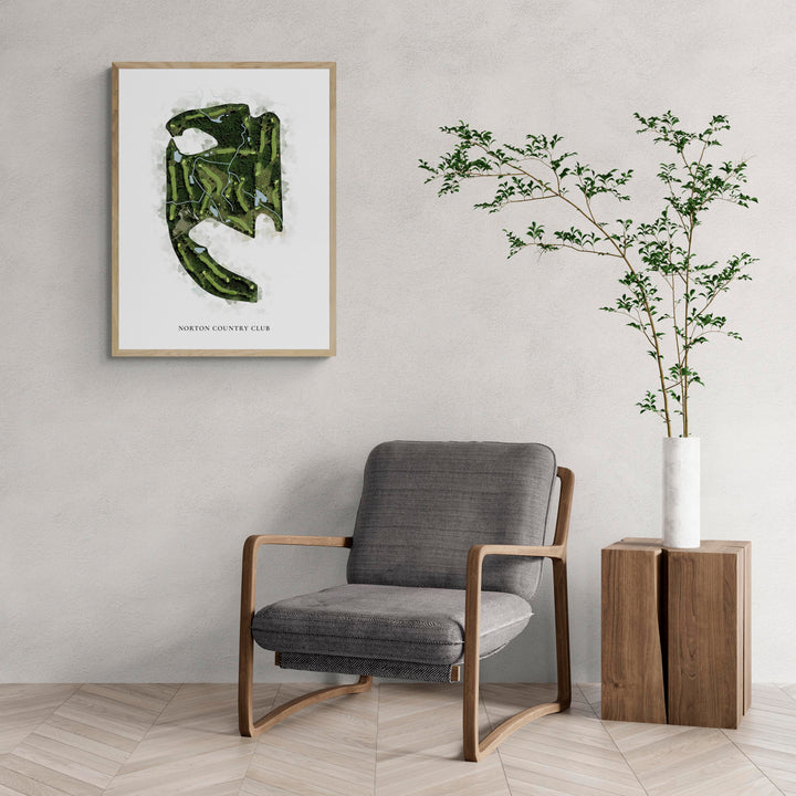Classic Map of Norton Country Club with a comfy armchair and large plant