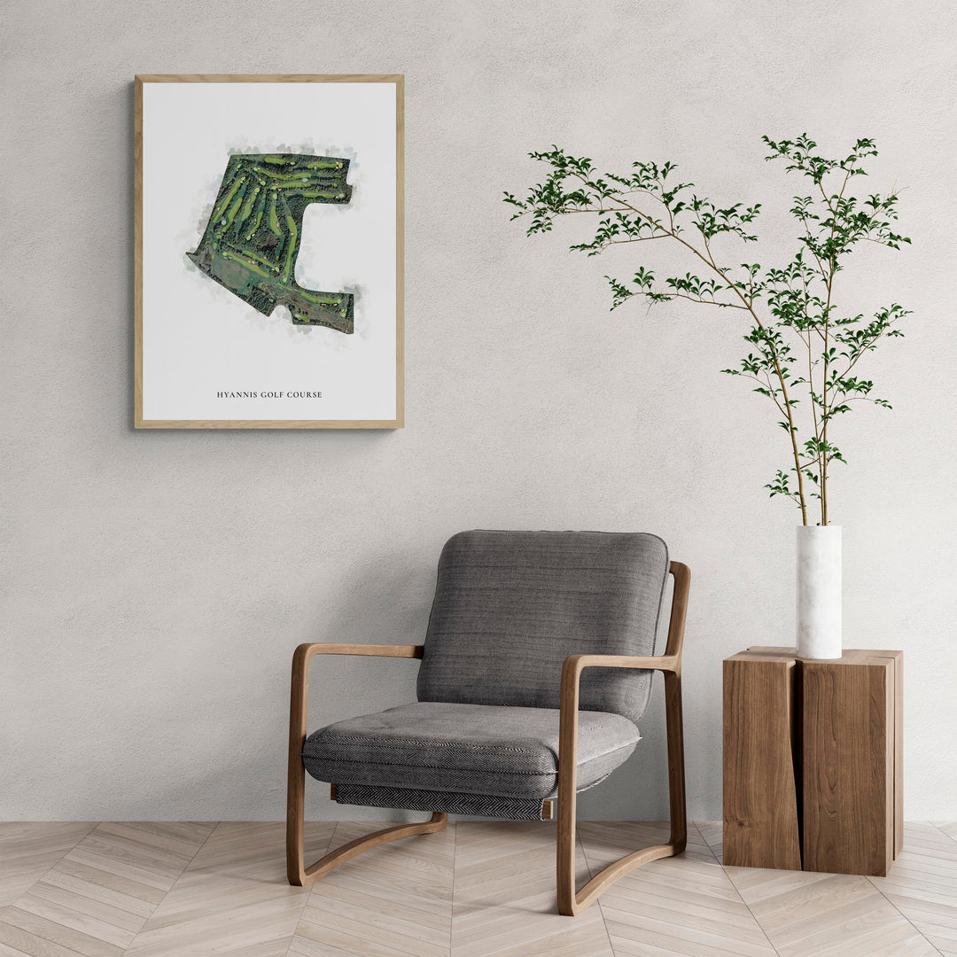 Classic Map of Hyannis Golf Course with a comfy armchair and large plant