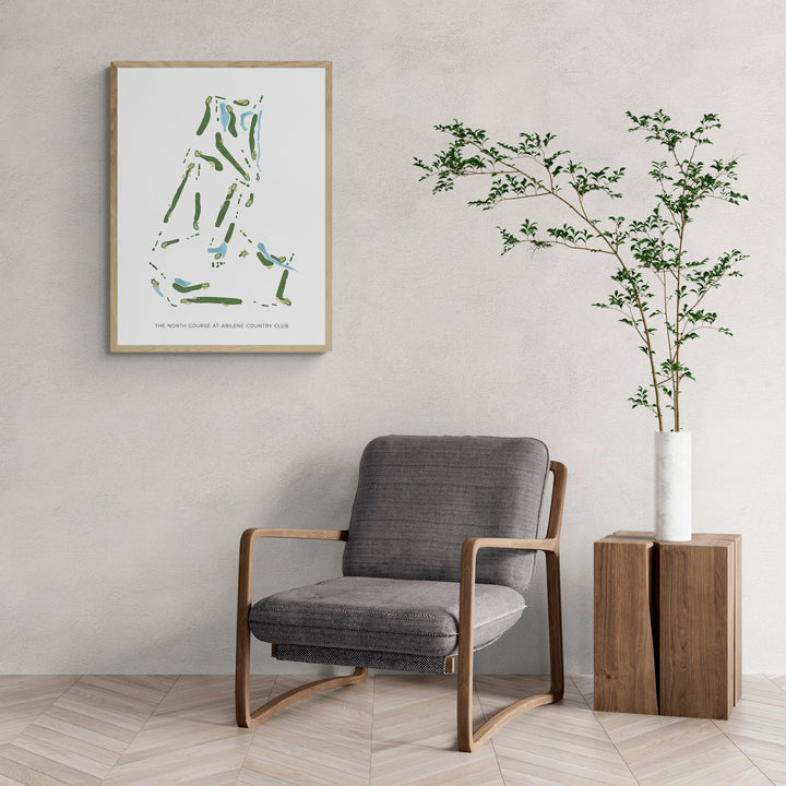 Modern Map of The North Course At Abilene Country Club with a comfy armchair and large plant