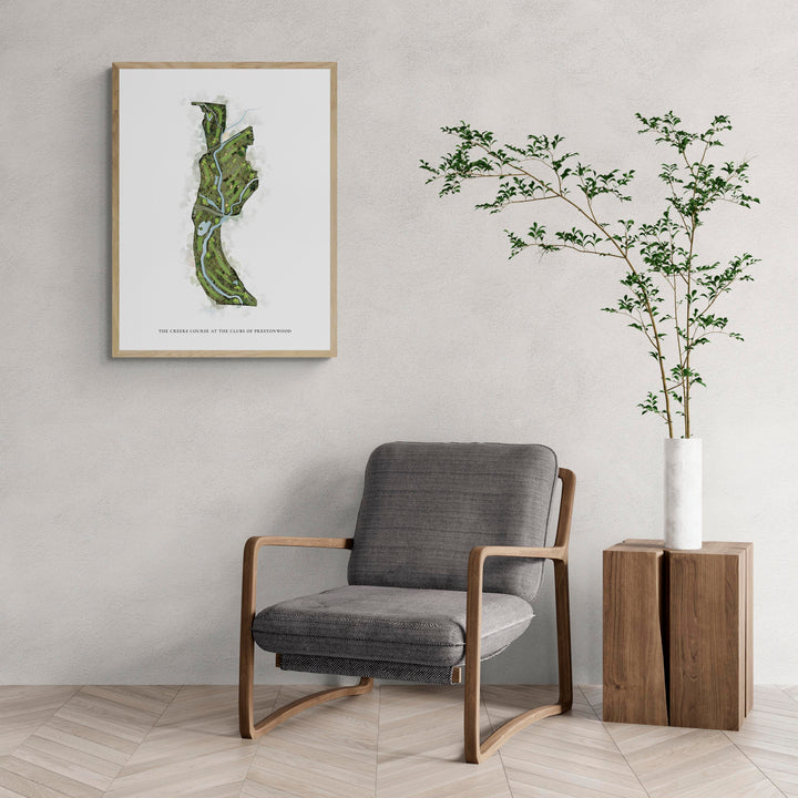Classic Map of The Creeks Course At The Clubs Of Prestonwood with a comfy armchair and large plant