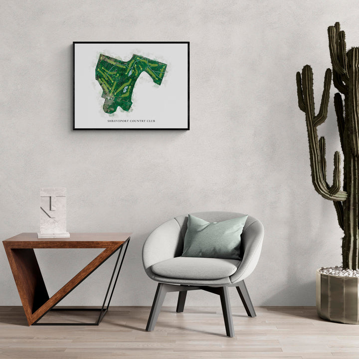 Classic Map of Shreveport Country Club in a living room with large cactus plant