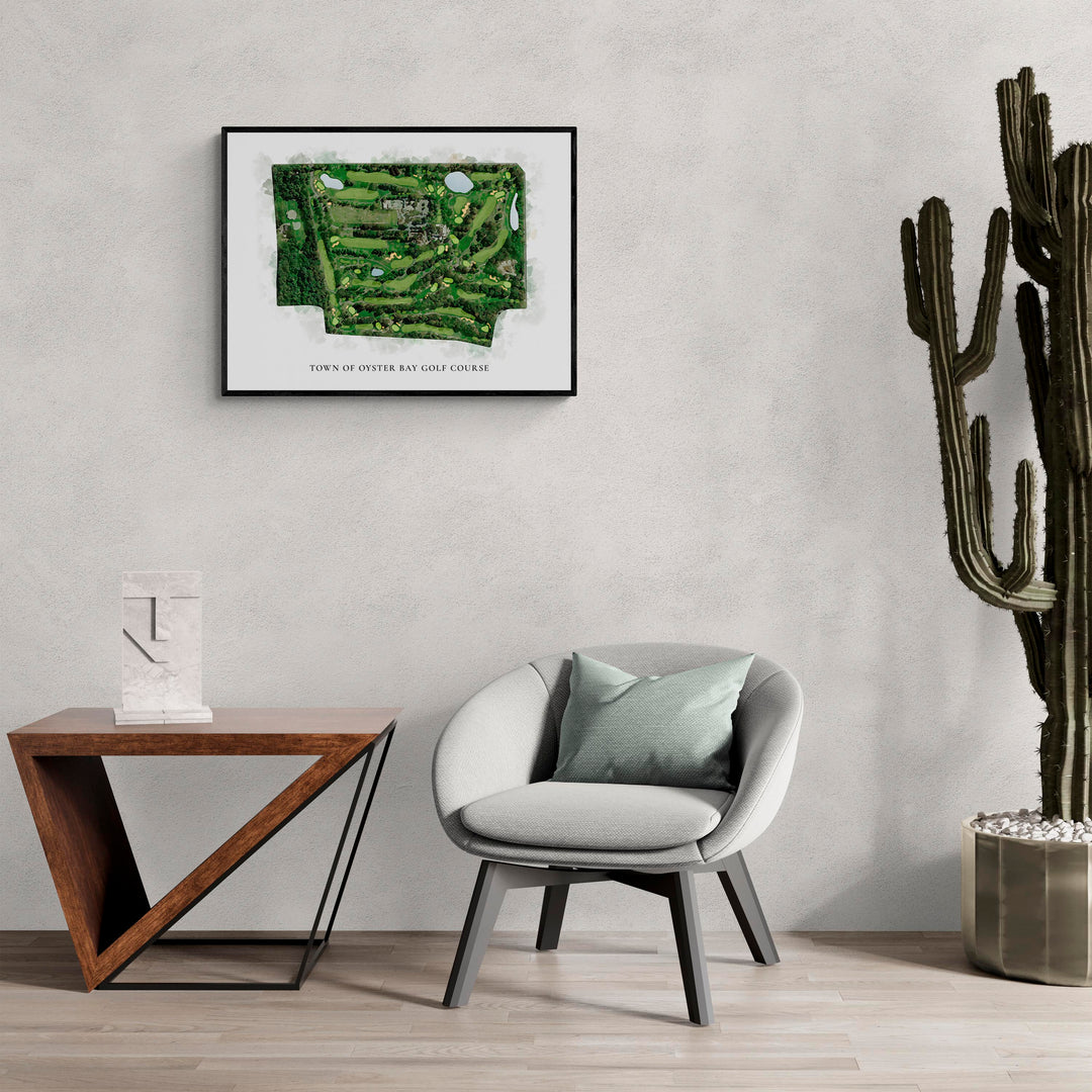 Classic Map of Town Of Oyster Bay Golf Course in a living room with large cactus plant