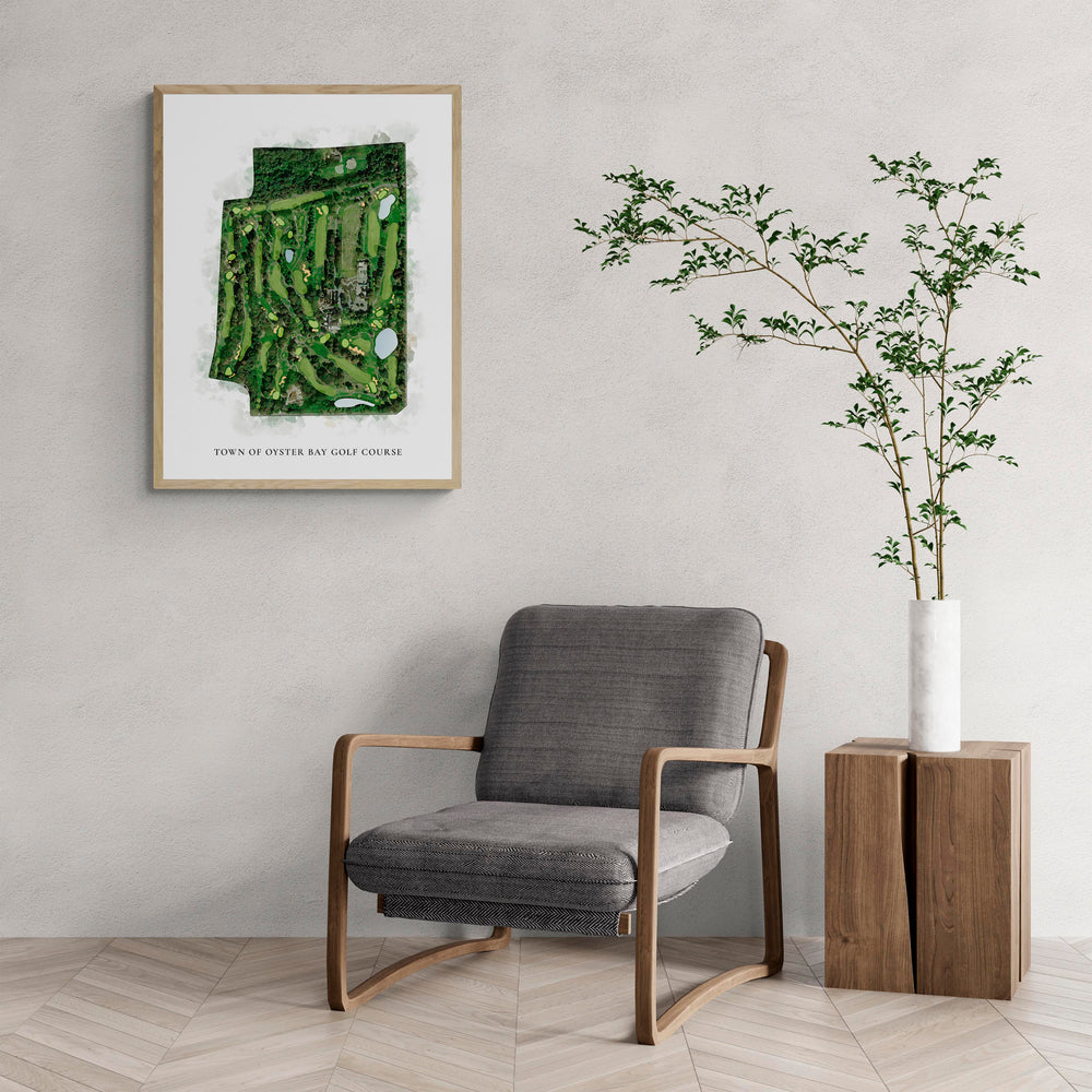 Classic Map of Town Of Oyster Bay Golf Course with a comfy armchair and large plant