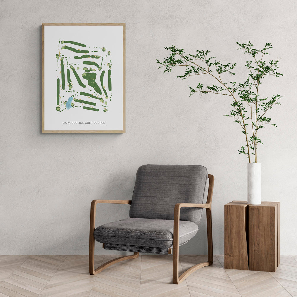 Modern Map of Mark Bostick Golf Course with a comfy armchair and large plant