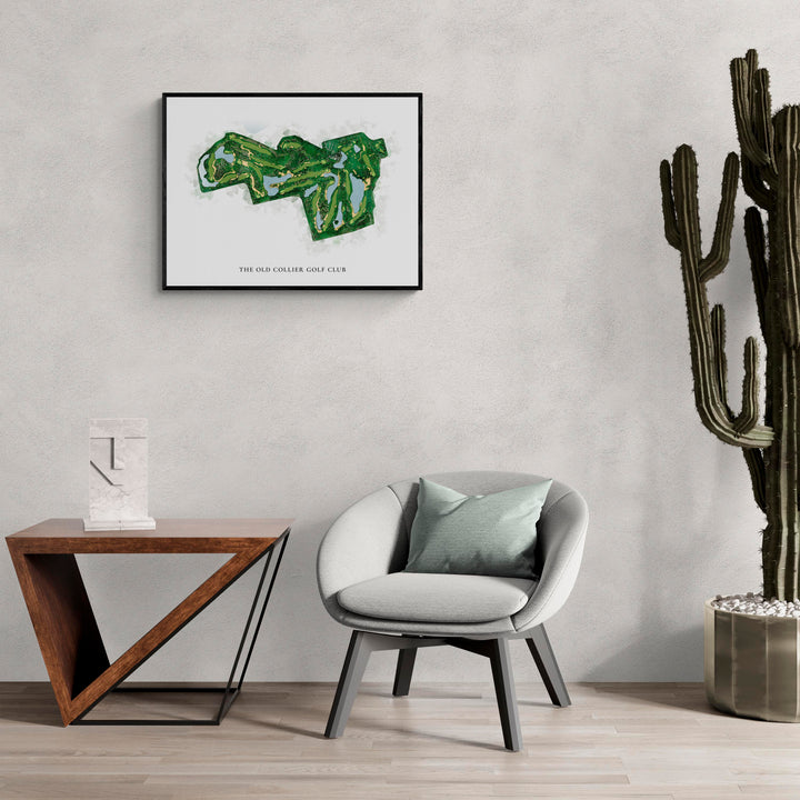 Classic Map of The Old Collier Golf Club in a living room with large cactus plant