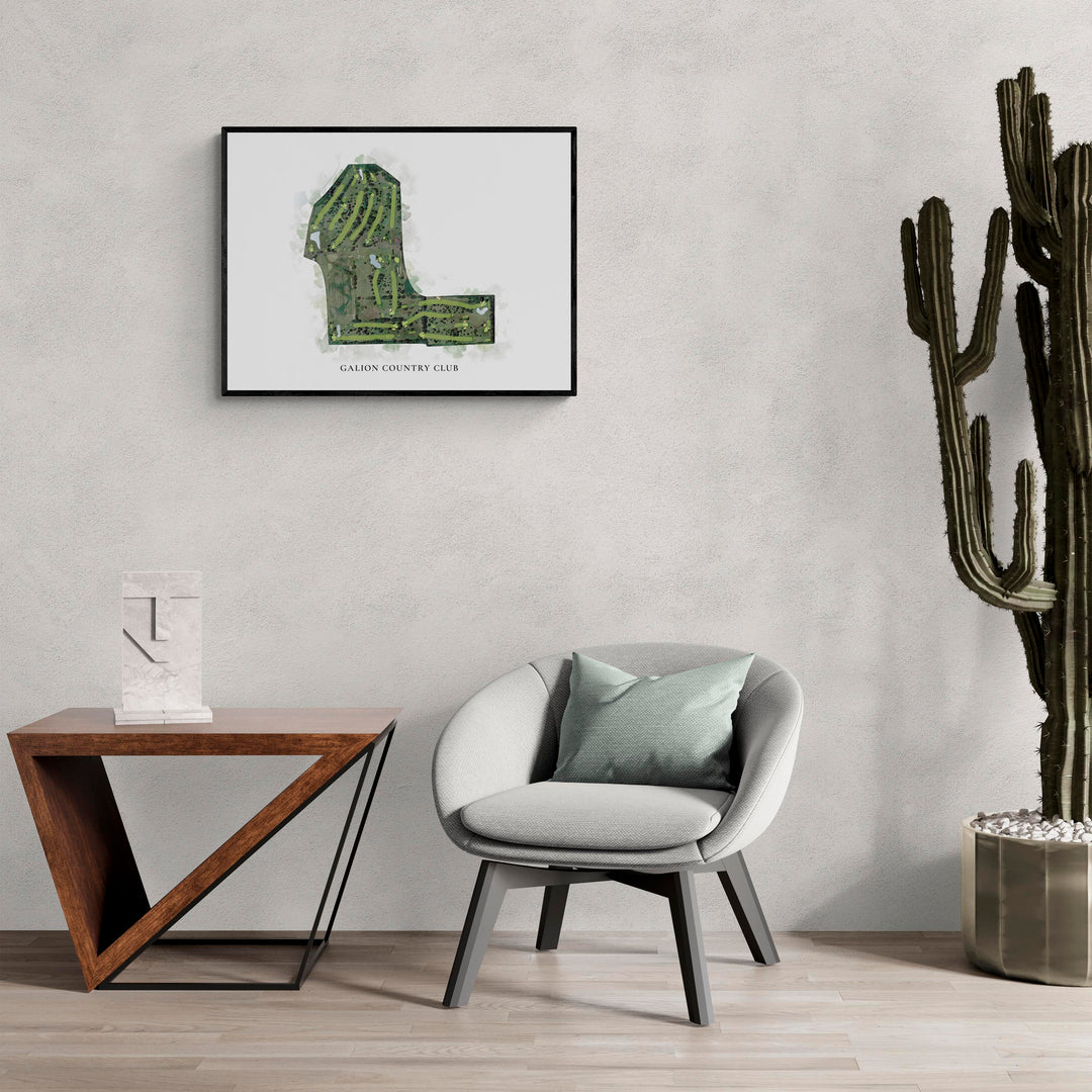 Classic Map of Galion Country Club in a living room with large cactus plant