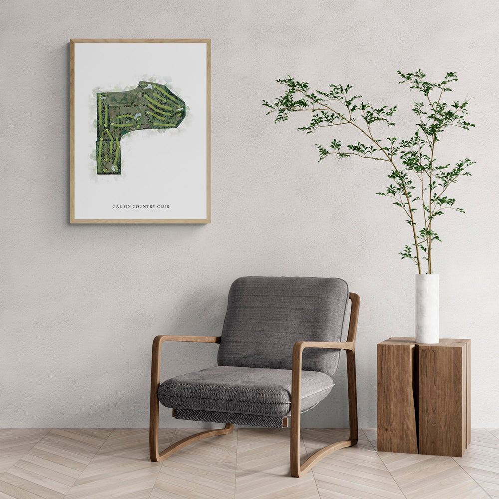 Classic Map of Galion Country Club with a comfy armchair and large plant