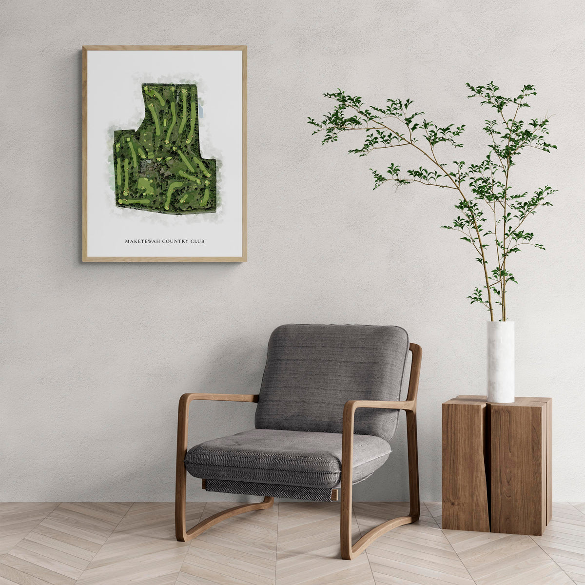 Classic Map of Maketewah Country Club with a comfy armchair and large plant