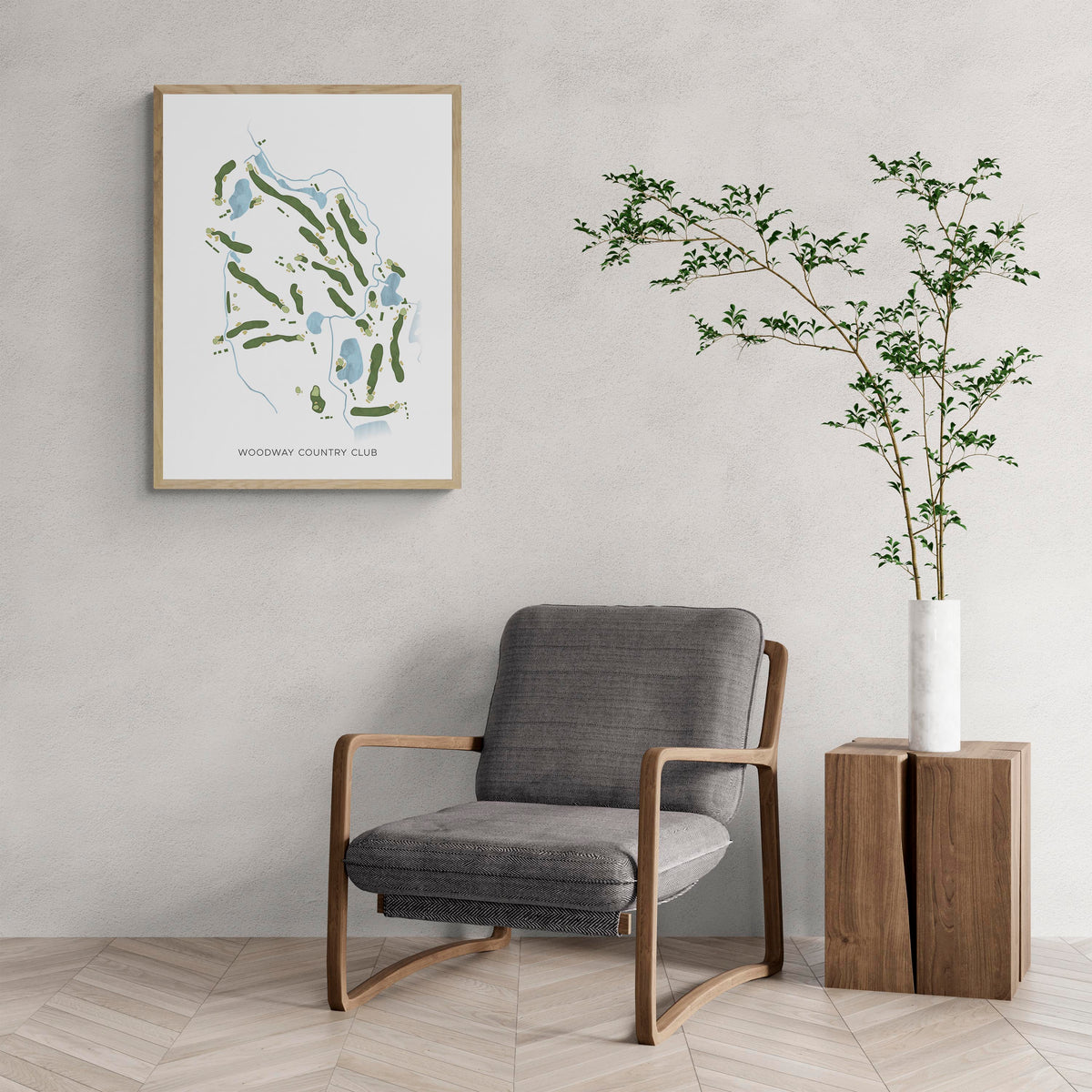 Modern Map of Woodway Country Club with a comfy armchair and large plant