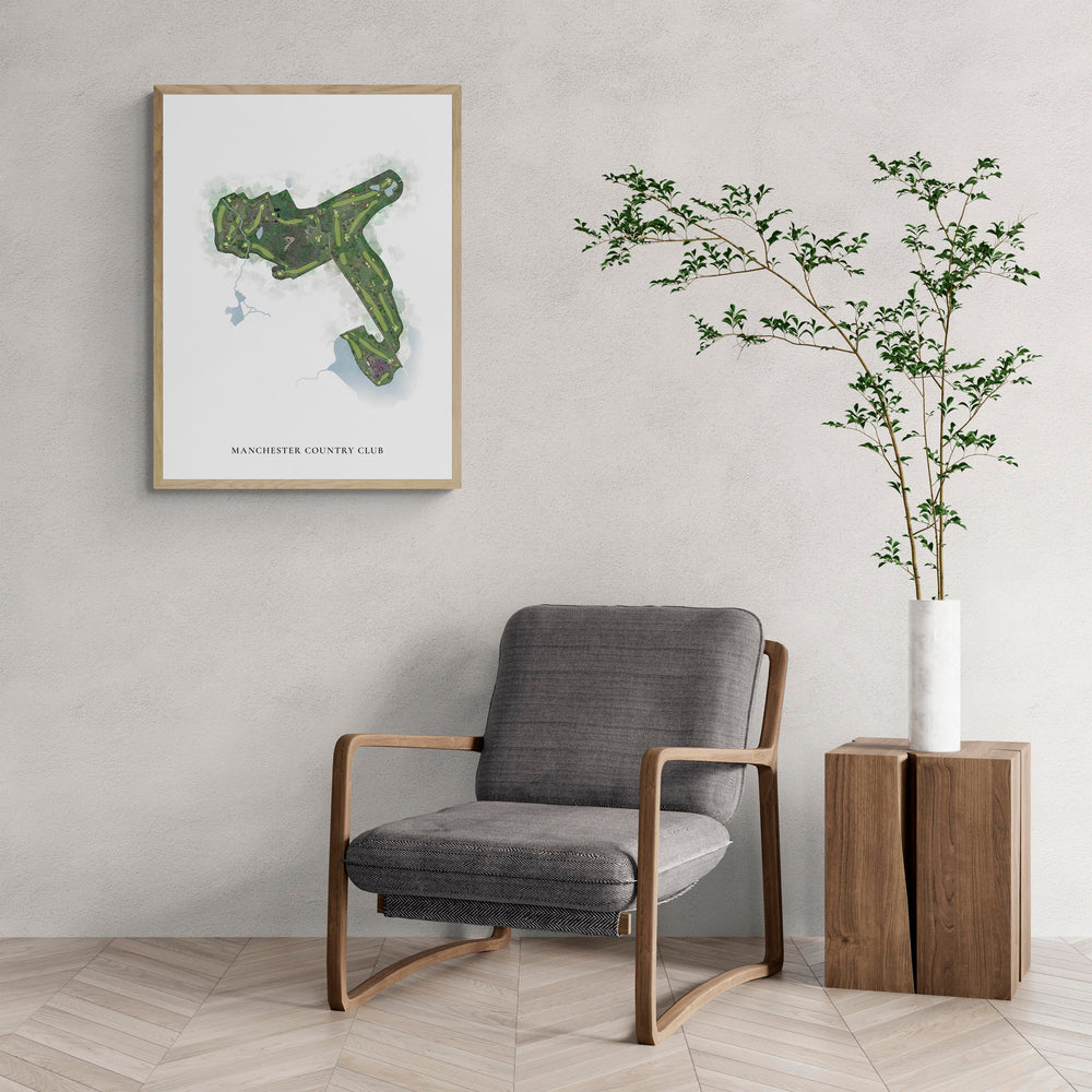 Classic Map of Manchester Country Club with a comfy armchair and large plant