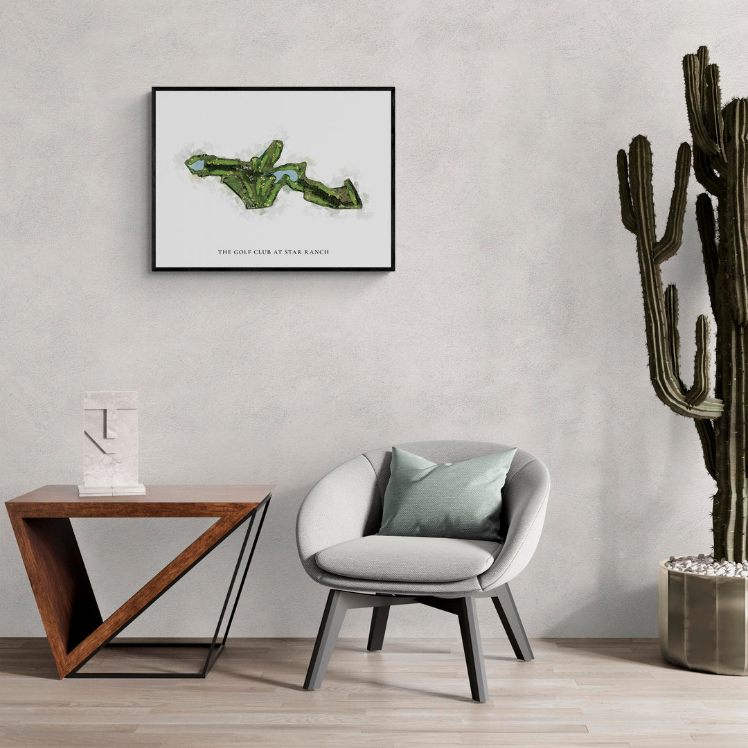 Classic Map of The Golf Club At Star Ranch in a living room with large cactus plant