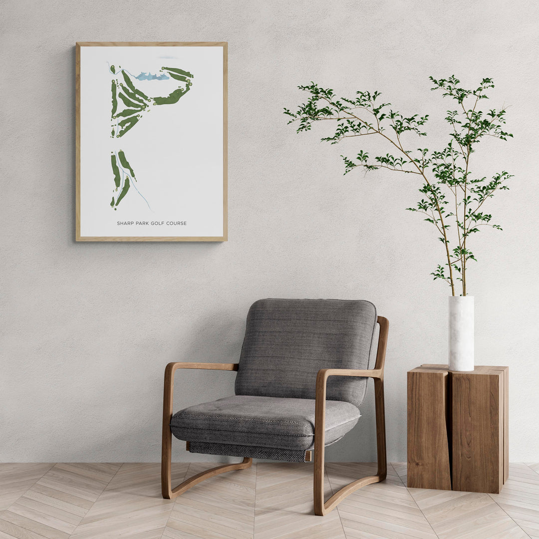 Modern Map of Sharp Park Golf Course with a comfy armchair and large plant