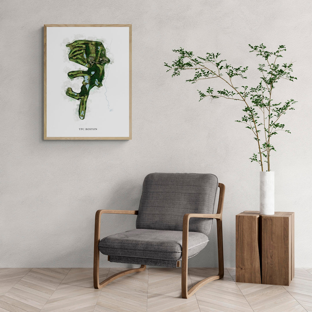 Classic Map of Tpc Boston with a comfy armchair and large plant