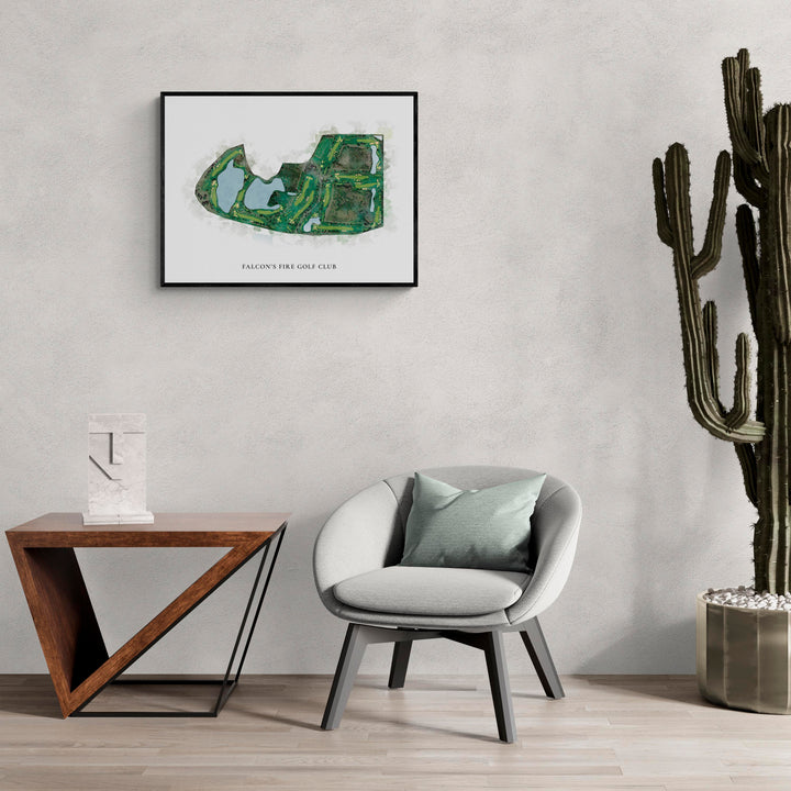 Classic Map of Falcon'S Fire Golf Club in a living room with large cactus plant