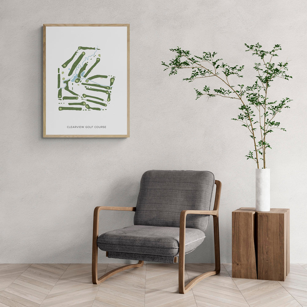 Modern Map of Clearview Golf Course with a comfy armchair and large plant