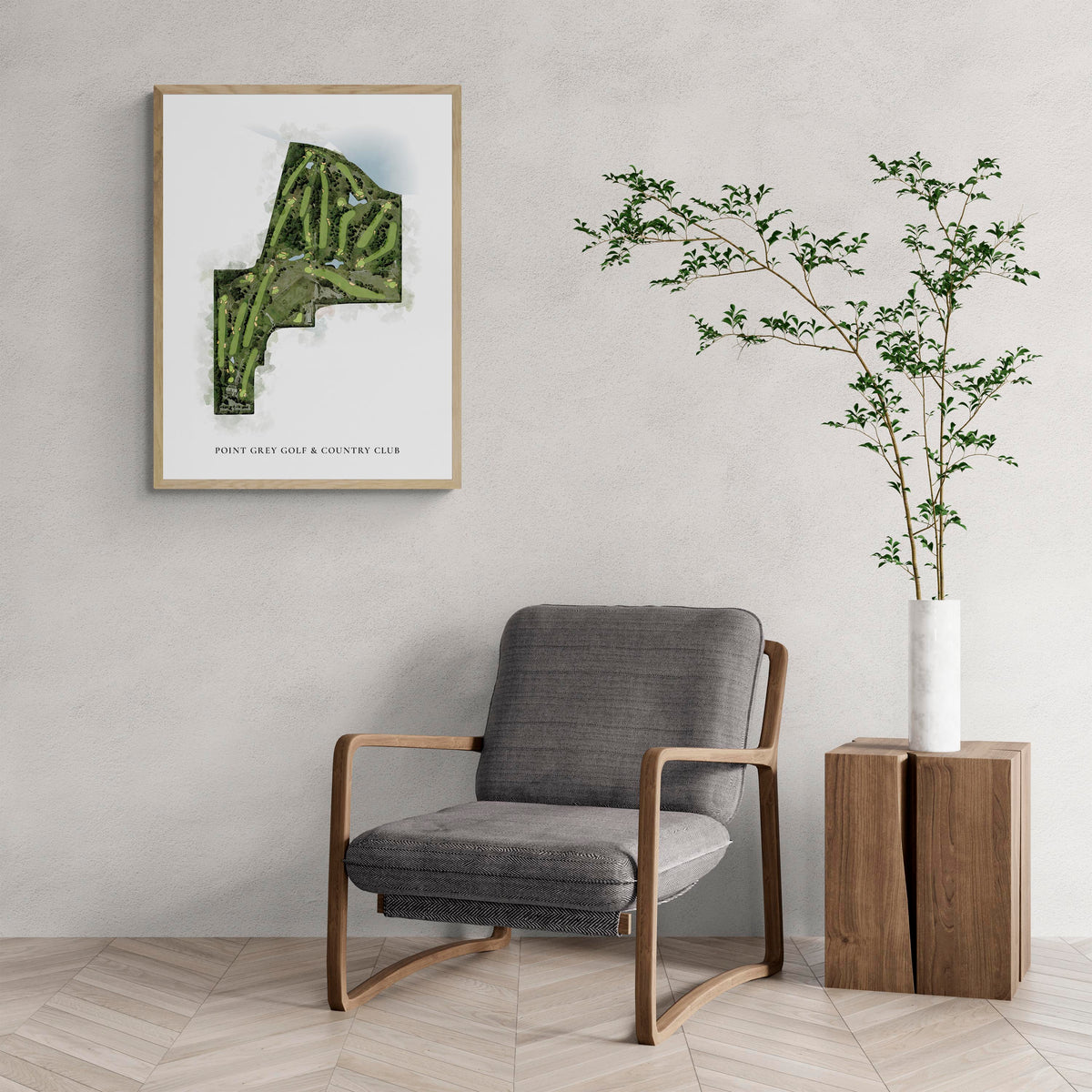 Classic Map of Point Grey Golf & Country Club with a comfy armchair and large plant