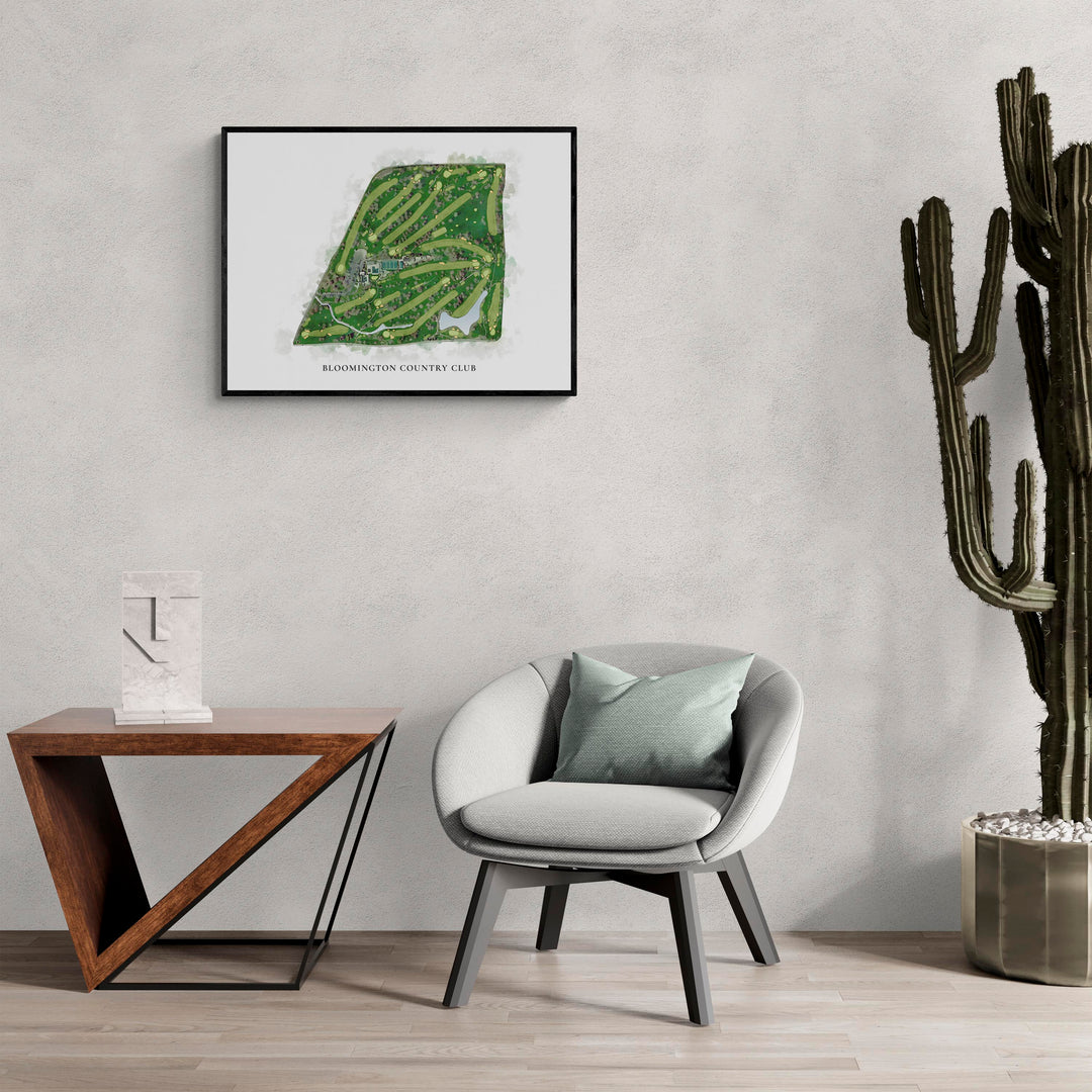 Classic Map of Bloomington Country Club in a living room with large cactus plant