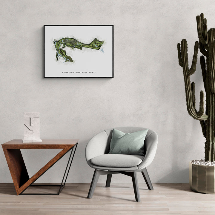 Classic Map of Waterford Valley Golf Course in a living room with large cactus plant