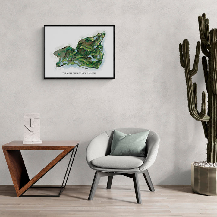 Classic Map of The Golf Club Of New England in a living room with large cactus plant