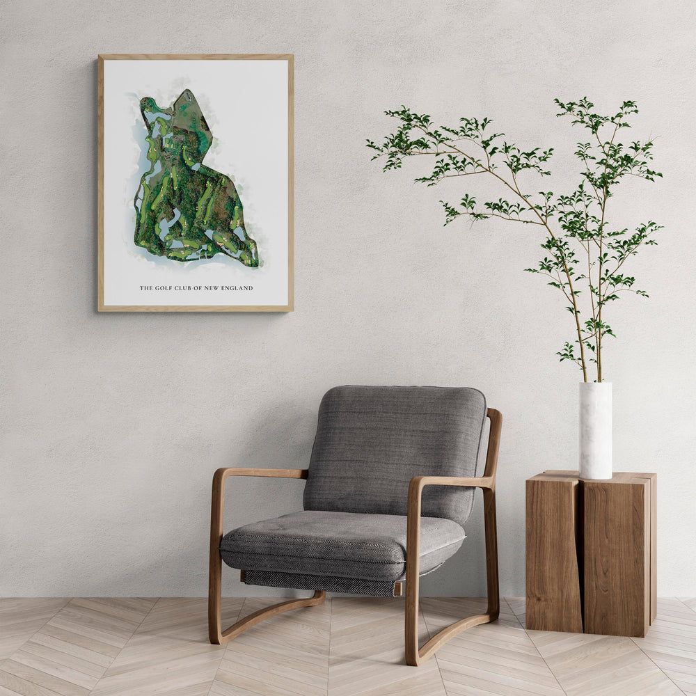 Classic Map of The Golf Club Of New England with a comfy armchair and large plant