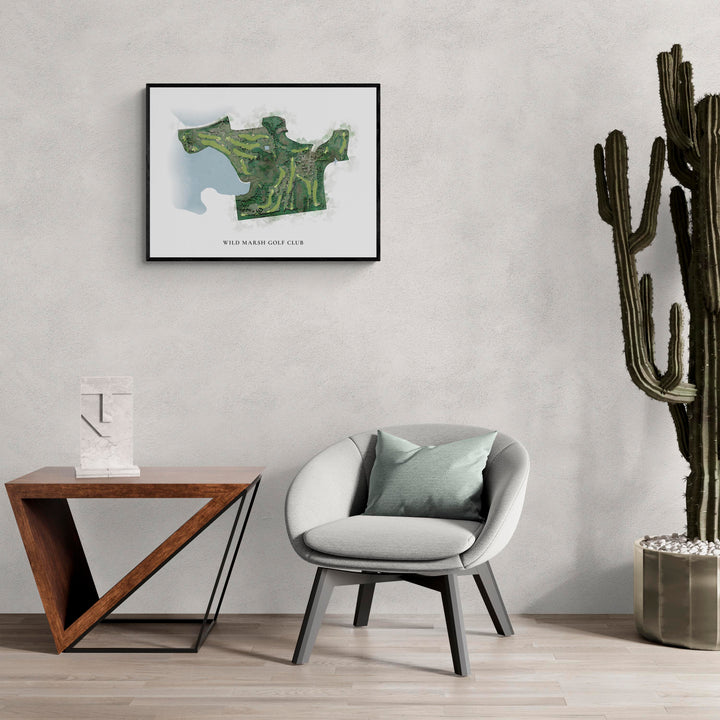 Classic Map of Wild Marsh Golf Club in a living room with large cactus plant