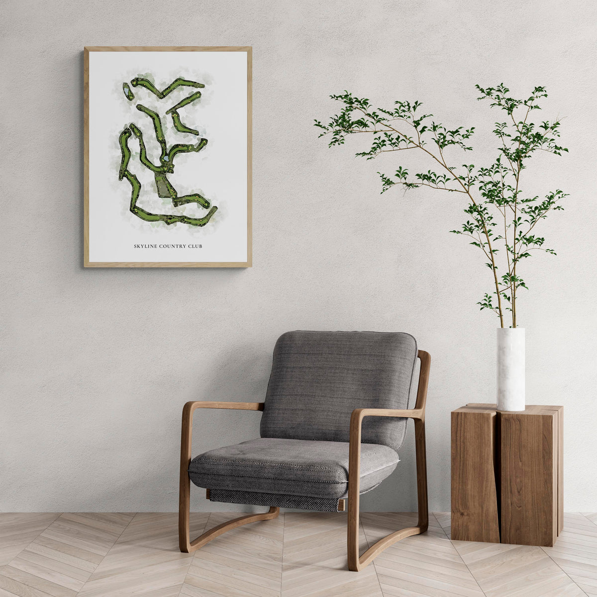 Classic Map of Skyline Country Club with a comfy armchair and large plant