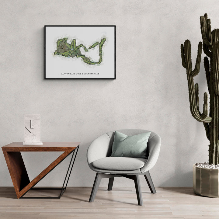 Classic Map of Canyon Lake Golf & Country Club in a living room with large cactus plant