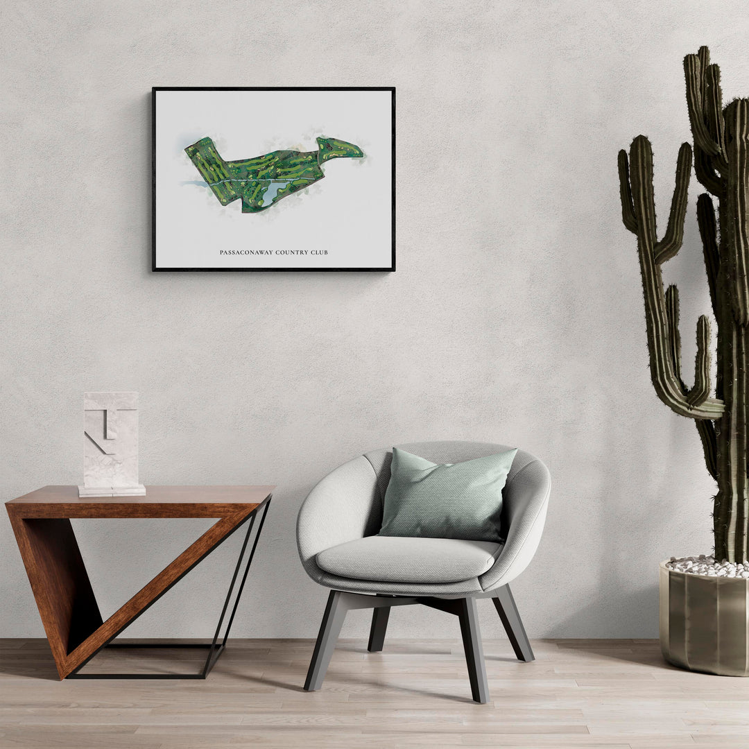 Classic Map of Passaconaway Country Club in a living room with large cactus plant