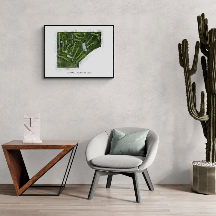 Classic Map of Colonial Golfers Club in a living room with large cactus plant