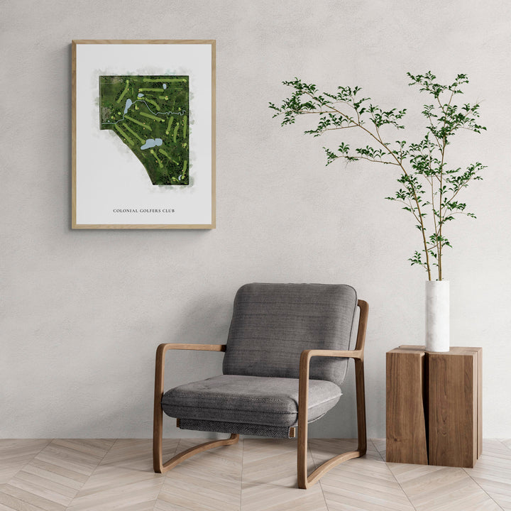 Classic Map of Colonial Golfers Club with a comfy armchair and large plant