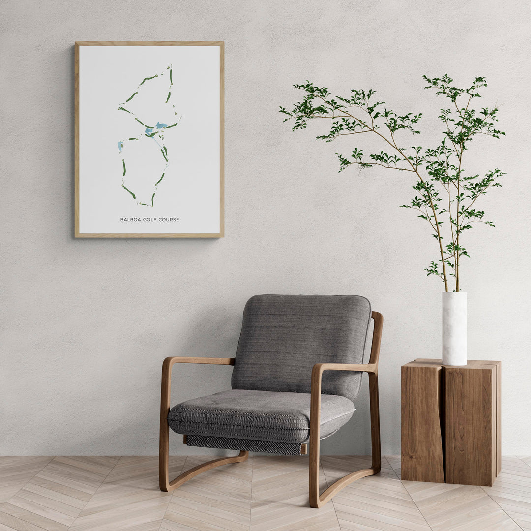 Modern Map of Balboa Golf Course with a comfy armchair and large plant