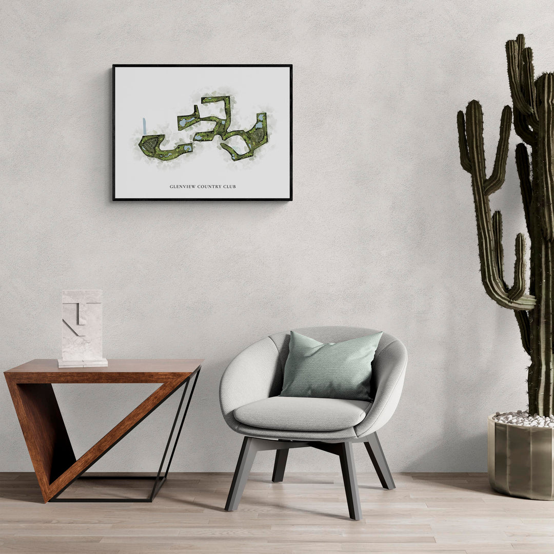 Classic Map of Glenview Country Club in a living room with large cactus plant