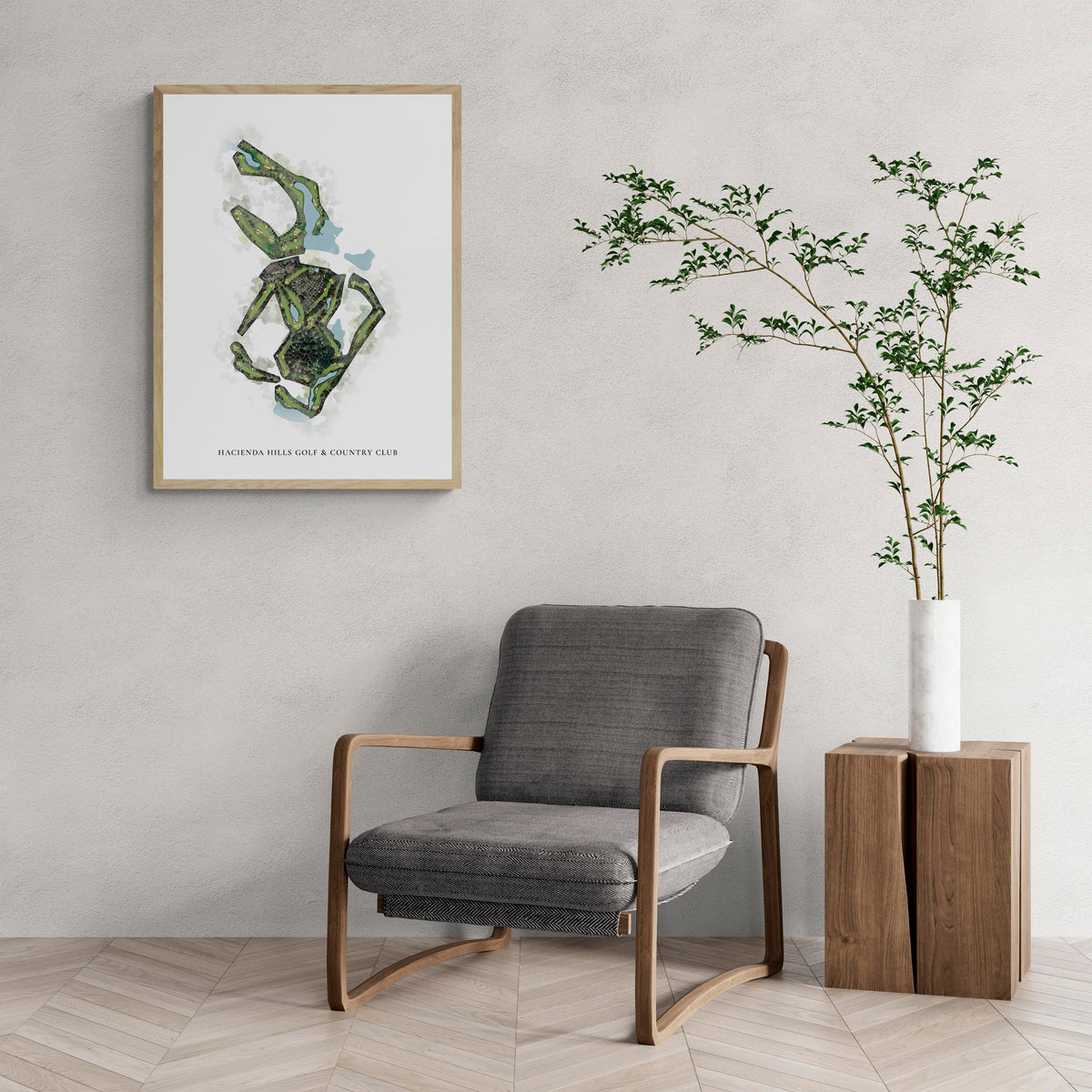 Classic Map of Hacienda Hills Golf & Country Club with a comfy armchair and large plant